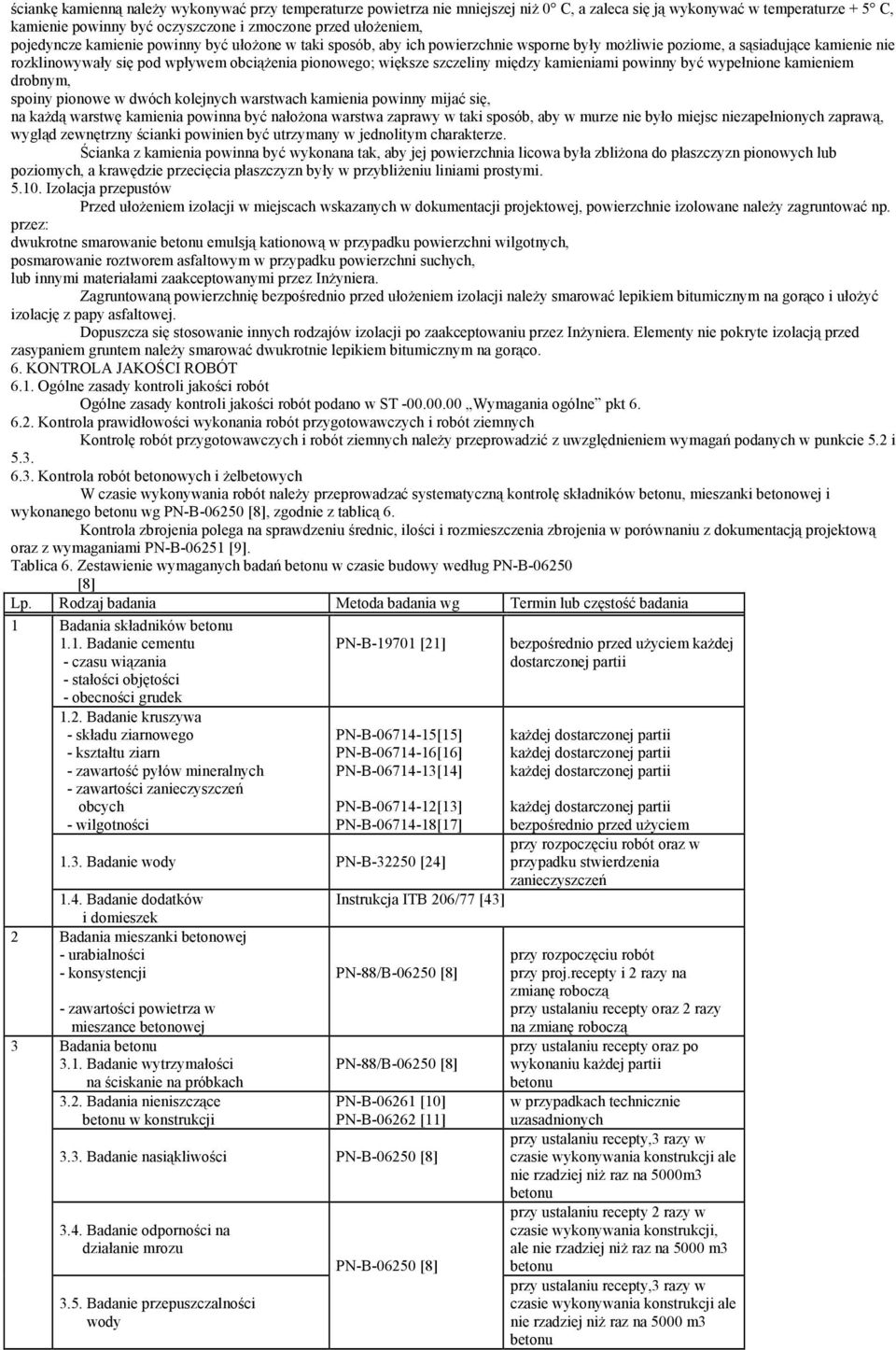 szczeliny między kamieniami powinny być wypełnione kamieniem drobnym, spoiny pionowe w dwóch kolejnych warstwach kamienia powinny mijać się, na kaŝdą warstwę kamienia powinna być nałoŝona warstwa