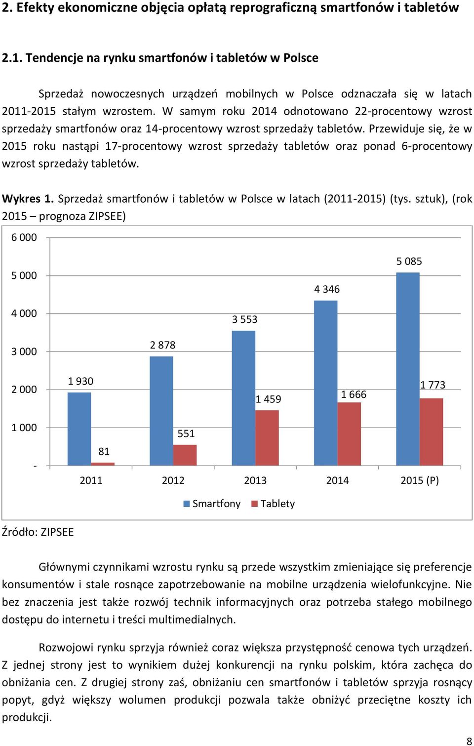 W samym roku 2014 odnotowano 22-procentowy wzrost sprzedaży smartfonów oraz 14-procentowy wzrost sprzedaży tabletów.