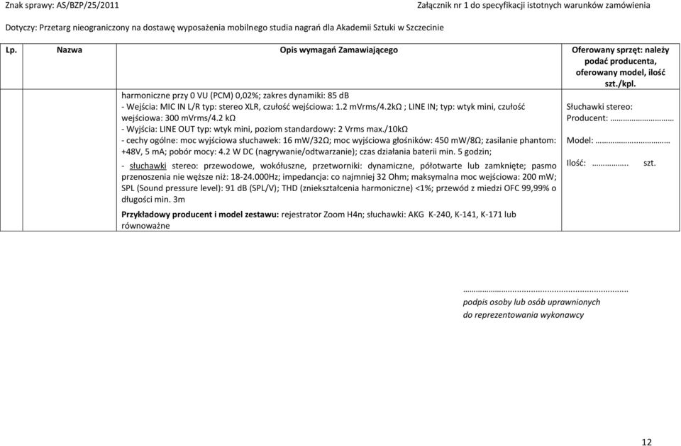 /10kω - cechy ogólne: moc wyjściowa słuchawek: 16 mw/32ω; moc wyjściowa głośników: 450 mw/8ω; zasilanie phantom: +48V, 5 ma; pobór mocy: 4.2 W DC (nagrywanie/odtwarzanie); czas działania baterii min.