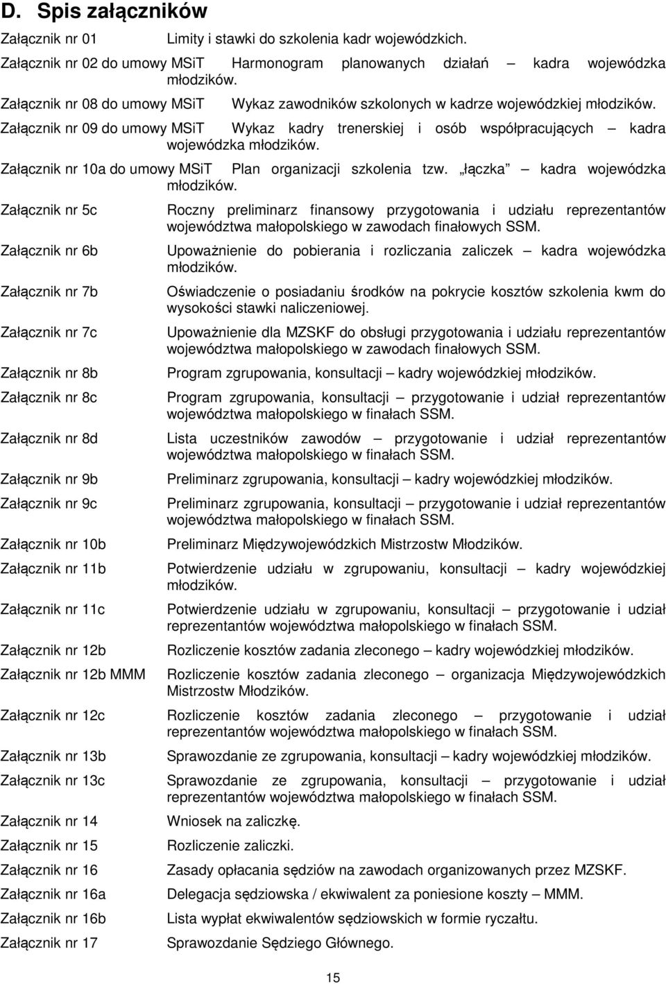 Załącznik nr 10a do umowy MSiT Plan organizacji szkolenia tzw. łączka kadra wojewódzka młodzików.