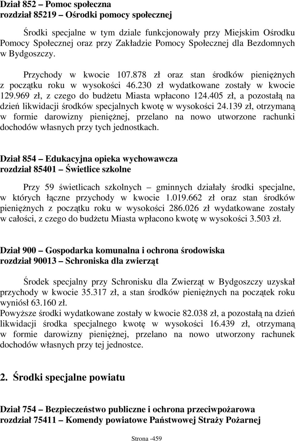 969 zł, z czego do budŝetu Miasta wpłacono 124.405 zł, a pozostałą na dzień likwidacji środków specjalnych kwotę w wysokości 24.