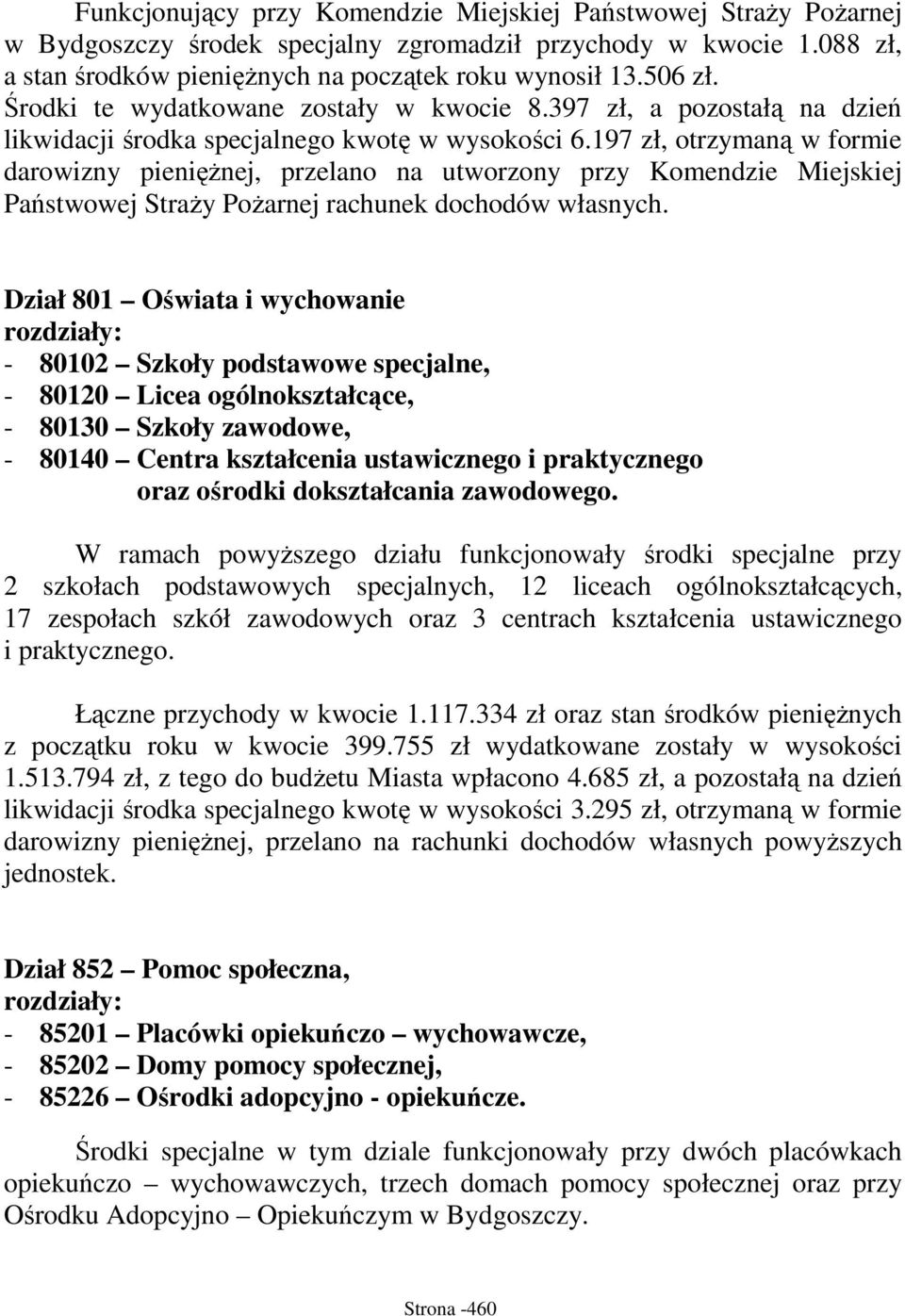 197 zł, otrzymaną w formie darowizny pienięŝnej, przelano na utworzony przy Komendzie Miejskiej Państwowej StraŜy PoŜarnej rachunek dochodów własnych.