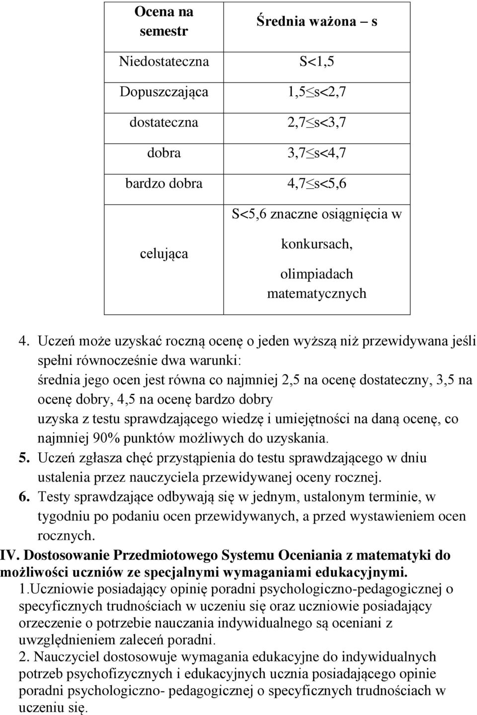 Uczeń może uzyskać roczną ocenę o jeden wyższą niż przewidywana jeśli spełni równocześnie dwa warunki: średnia jego ocen jest równa co najmniej 2,5 na ocenę dostateczny, 3,5 na ocenę dobry, 4,5 na