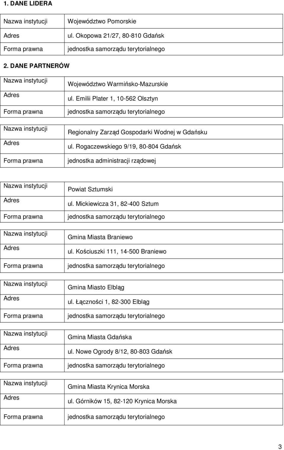 Emilii Plater 1, 10-562 Olsztyn jednostka samorządu terytorialnego Regionalny Zarząd Gospodarki Wodnej w Gdańsku ul.