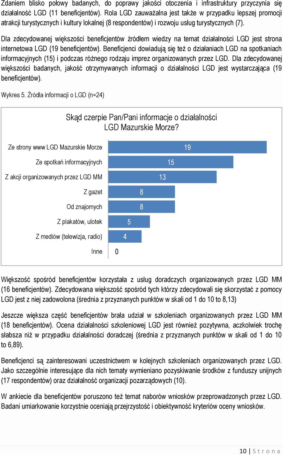 Dla zdecydowanej większości beneficjentów źródłem wiedzy na temat działalności LGD jest strona internetowa LGD (19 beneficjentów).