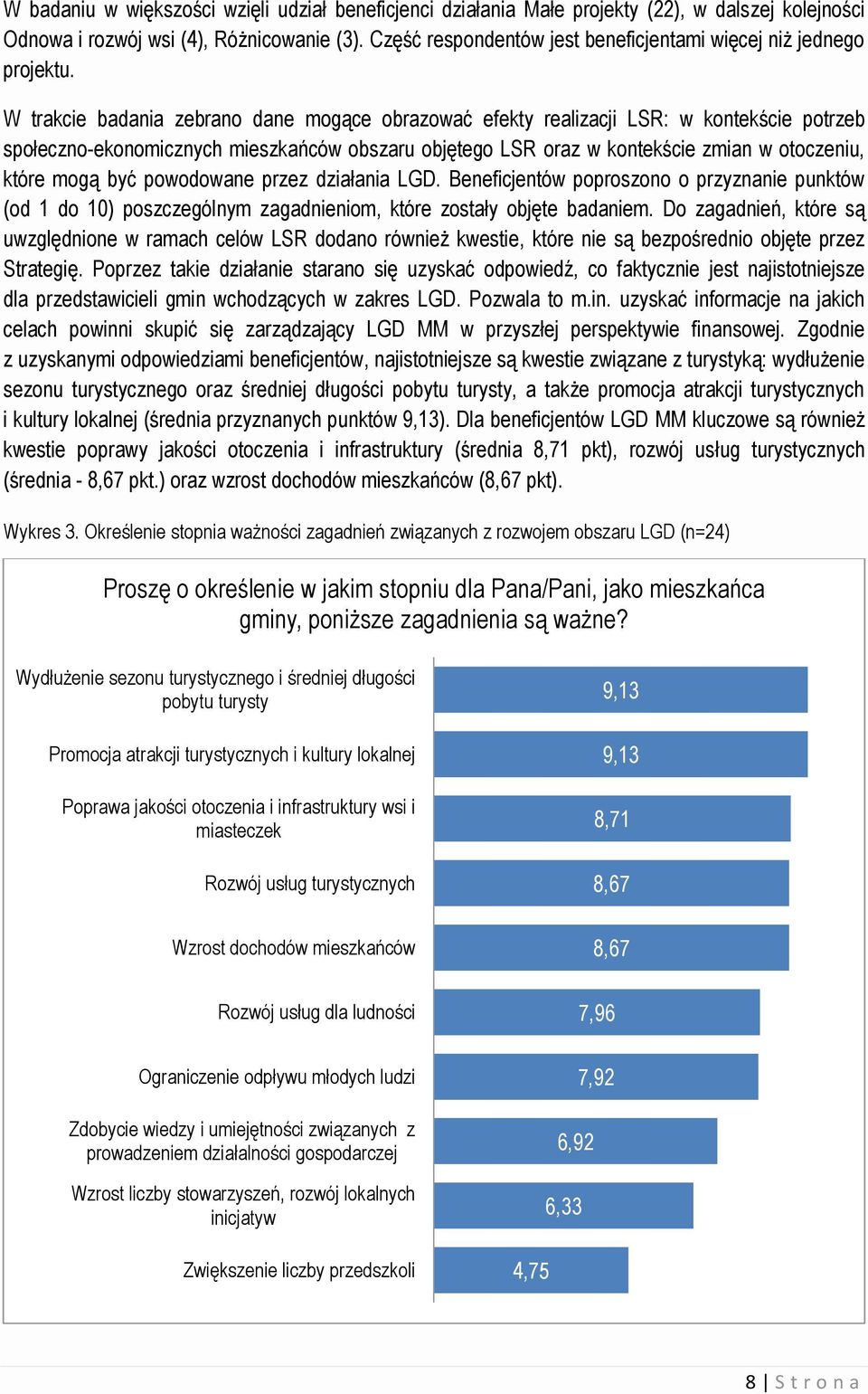 W trakcie badania zebrano dane mogące obrazować efekty realizacji LSR: w kontekście potrzeb społeczno-ekonomicznych mieszkańców obszaru objętego LSR oraz w kontekście zmian w otoczeniu, które mogą