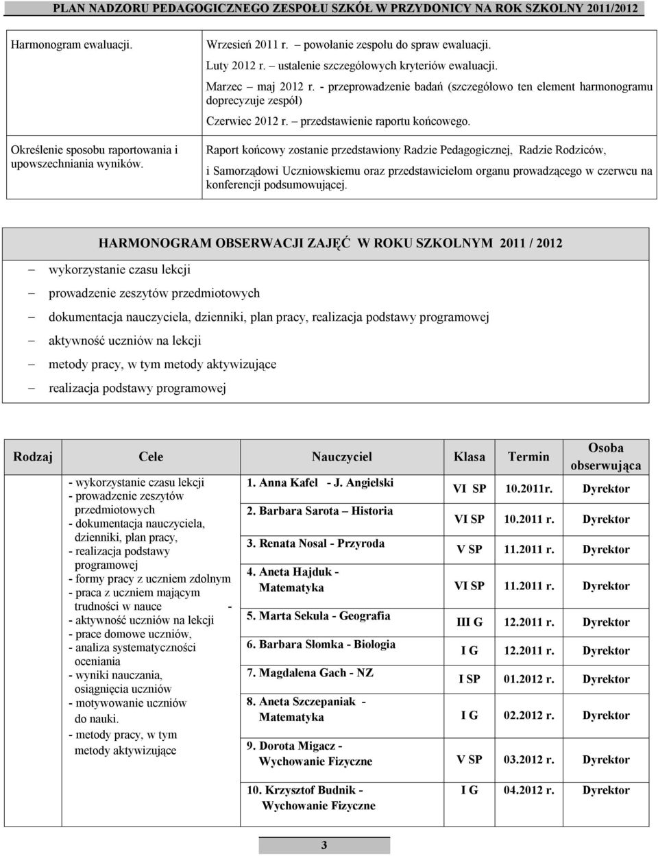 Raport końcowy zostanie przedstawiony Radzie Pedagogicznej, Radzie Rodziców, i Samorząwi Uczniowskiemu oraz przedstawicielom organu prowadzącego w czerwcu na konferencji podsumowującej.