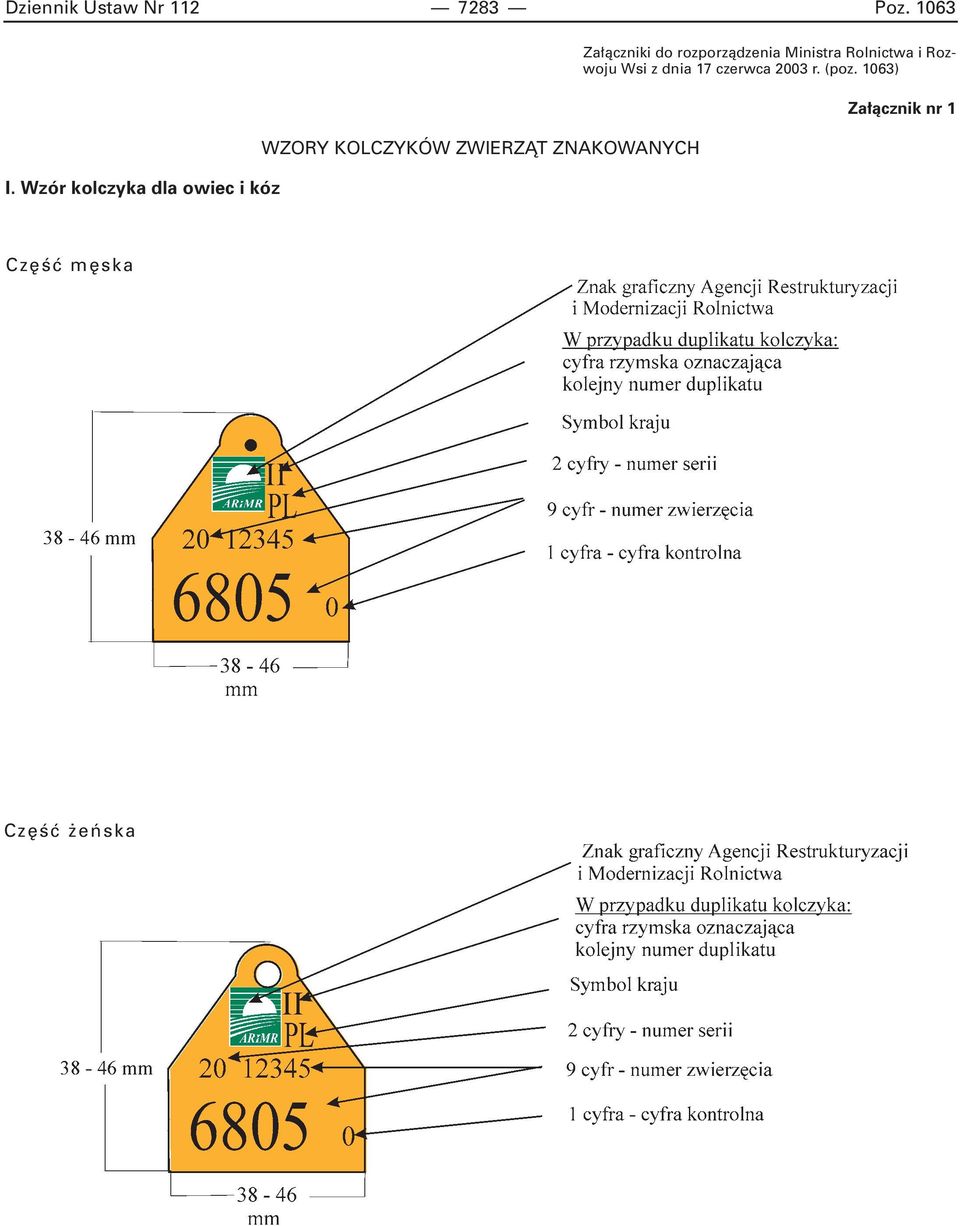 ZNAKOWANYCH Za àczniki do rozporzàdzenia Ministra Rolnictwa i