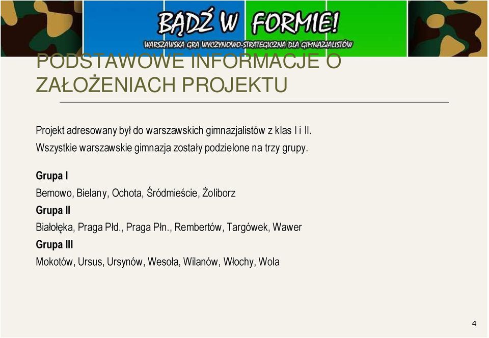 Wszystkie warszawskie gimnazja zostały podzielone na trzy grupy.