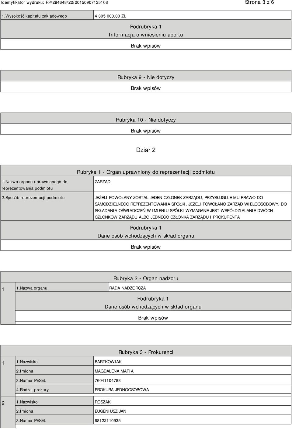 podmiotu 1.Nazwa organu uprawnionego do reprezentowania podmiotu 2.