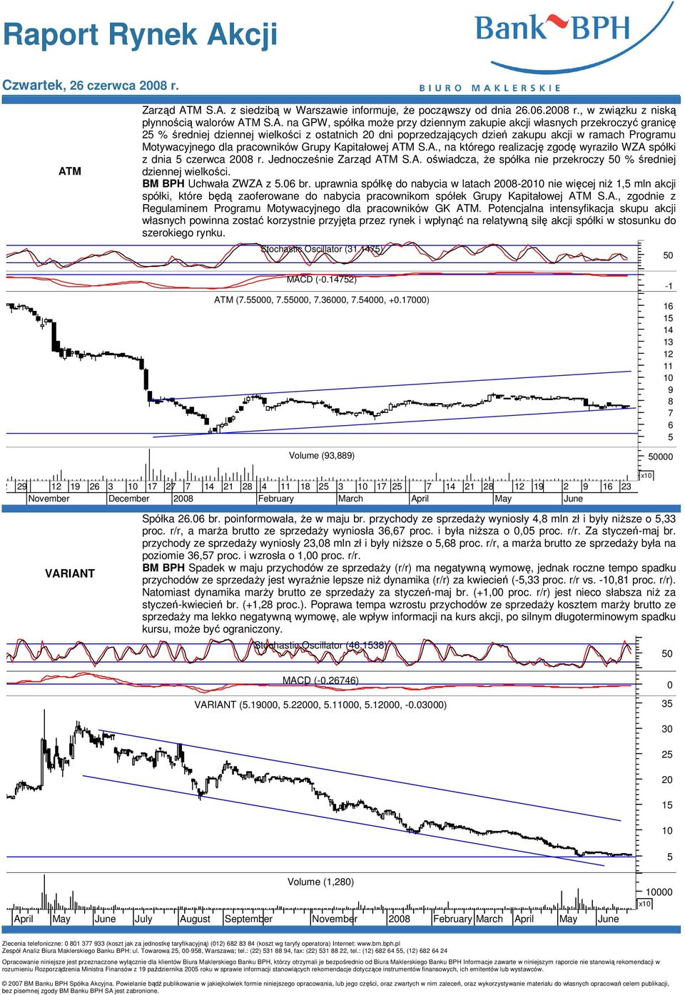 M S.A., na którego realizację zgodę wyraziło WZA spółki z dnia 5 czerwca 28 r. Jednocześnie Zarząd ATM S.A. oświadcza, Ŝe spółka nie przekroczy % średniej dziennej wielkości. BM BPH Uchwała ZWZA z 5.