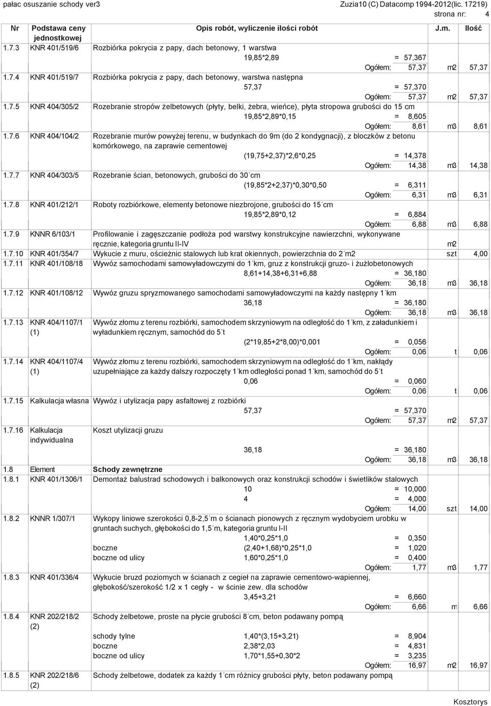 powyżej terenu, w budynkach do 9m (do 2 kondygnacji), z bloczków z betonu komórkowego, na zaprawie cementowej (19,75