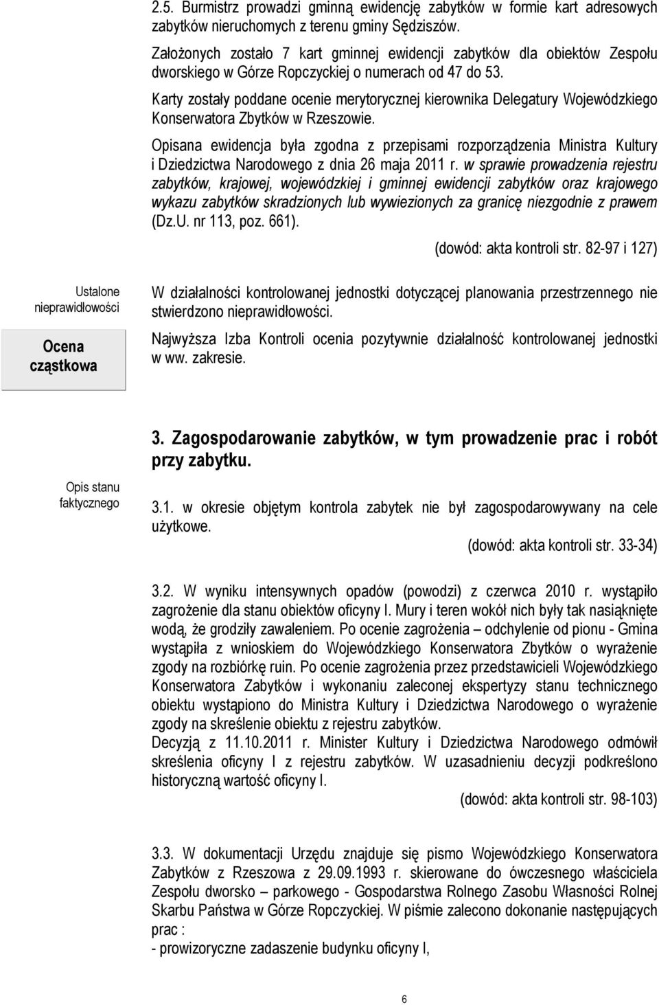 Karty zostały poddane ocenie merytorycznej kierownika Delegatury Wojewódzkiego Konserwatora Zbytków w Rzeszowie.