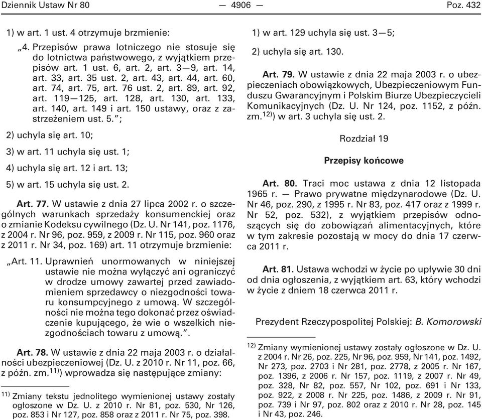 150 ustawy, oraz z zastrzeżeniem ust. 5. ; 2) uchyla się art. 10; 3) w art. 11 uchyla się ust. 1; 4) uchyla się art. 12 i art. 13; 5) w art. 15 uchyla się ust. 2. Art. 77.