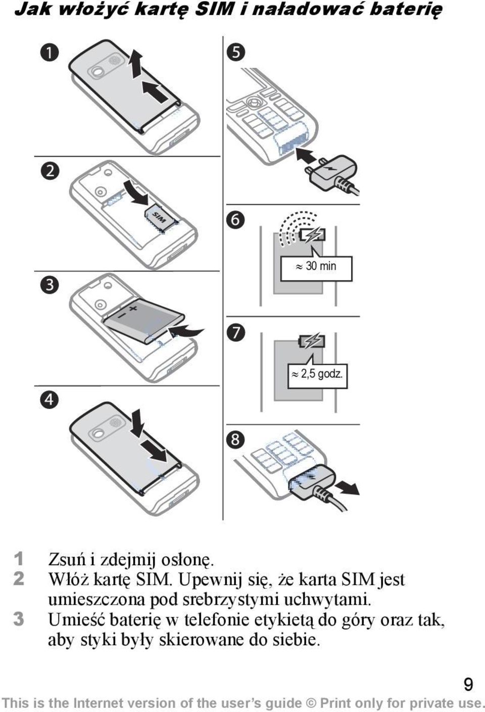 Upewnij się, że karta SIM jest umieszczona pod srebrzystymi