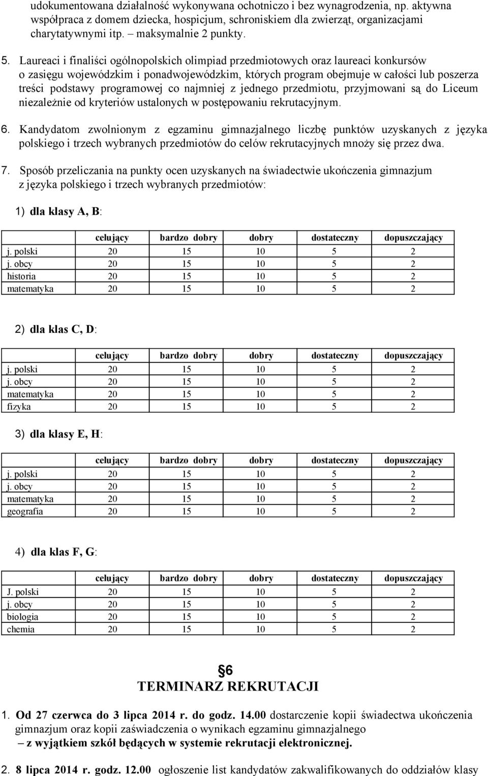 Laureaci i finaliści ogólnopolskich olimpiad przedmiotowych oraz laureaci konkursów o zasięgu wojewódzkim i ponadwojewódzkim, których program obejmuje w całości lub poszerza treści podstawy