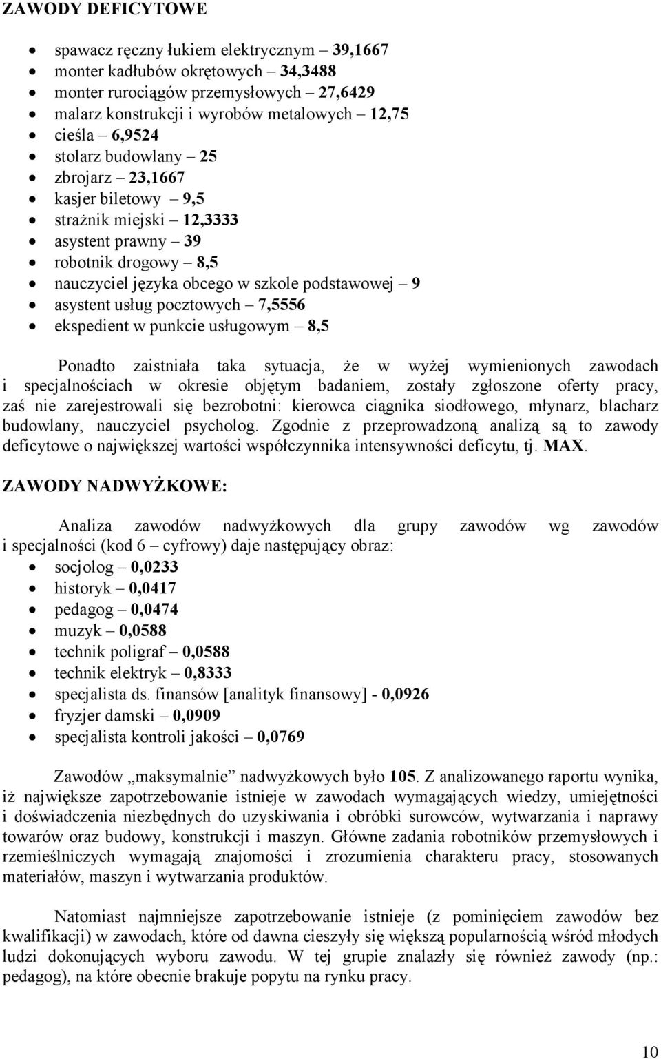 w puncie usługowym 8,5 Ponadto zaistniała taa sytuacja, że w wyżej wymienionych zawodach i specjalnościach w oresie objętym badaniem, zostały zgłoszone oferty pracy, zaś nie zarejestrowali się