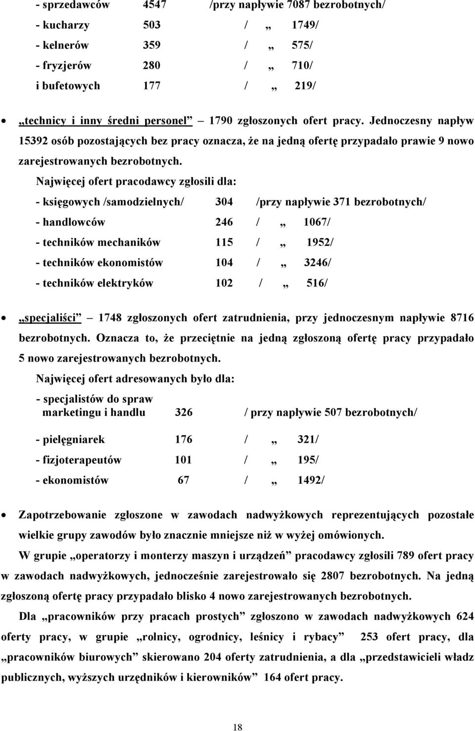 Najwięcej ofert pracodawcy zgłosili dla: - księgowych /samodzielnych/ 304 /przy napływie 371 bezrobotnych/ - handlowców 246 / 1067/ - techników mechaników 115 / 1952/ - techników ekonomistów 104 /