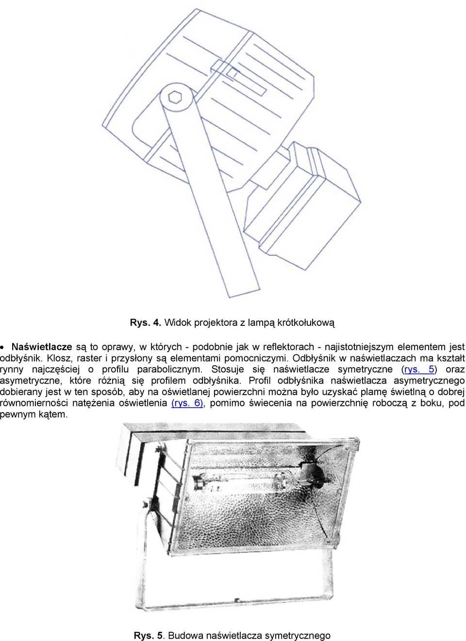 Stosuje się naświetlacze symetryczne (rys. 5) oraz asymetryczne, które różnią się profilem odbłyśnika.