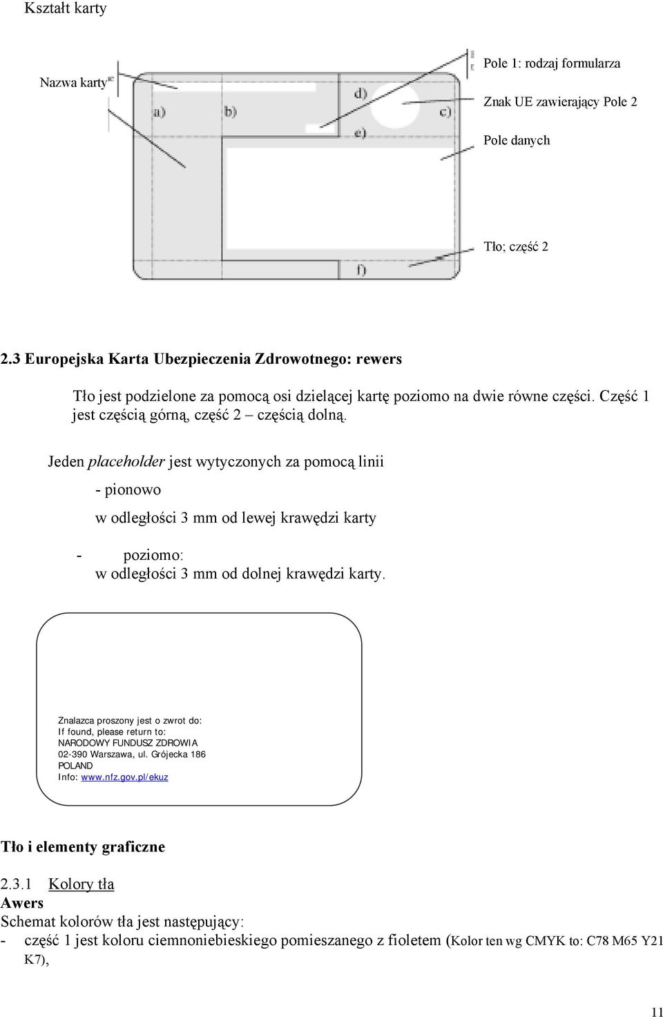 Jeden placeholder jest wytyczonych za pomocą linii - pionowo w odległości 3 mm od lewej krawędzi karty - poziomo: w odległości 3 mm od dolnej krawędzi karty.