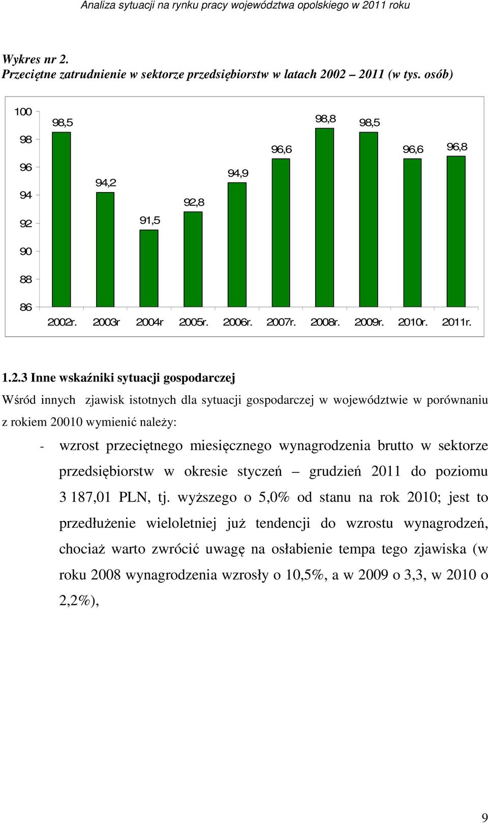 należy: - wzrost przeciętnego miesięcznego wynagrodzenia brutto w sektorze przedsiębiorstw w okresie styczeń grudzień 2011 do poziomu 3 187,01 PLN, tj.