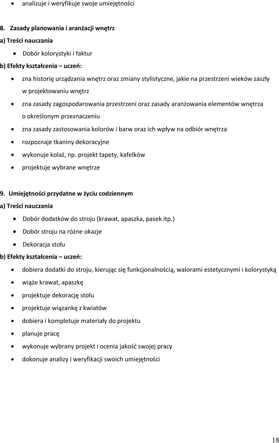 zagospodarowania przestrzeni oraz zasady aranżowania elementów wnętrza o określonym przeznaczeniu zna zasady zastosowania kolorów i barw oraz ich wpływ na odbiór wnętrza rozpoznaje tkaniny