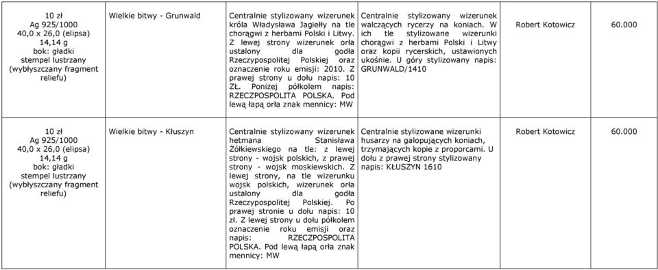 Pod lewą walczących rycerzy na koniach. W ich tle stylizowane wizerunki chorągwi z herbami Polski i Litwy oraz kopii rycerskich, ustawionych ukośnie.