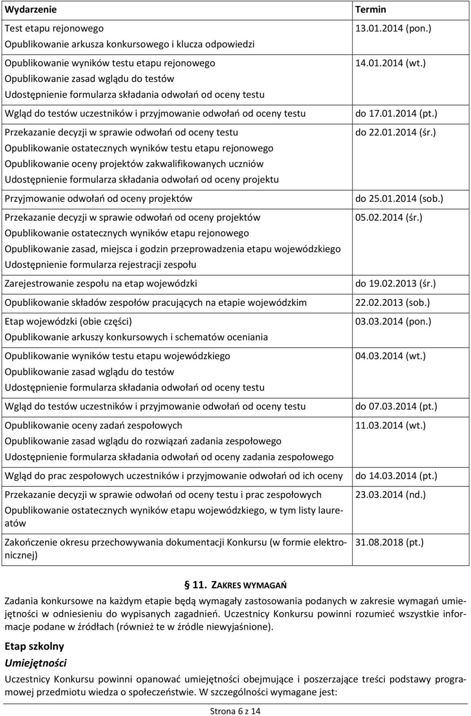 rejonowego Opublikowanie oceny projektów zakwalifikowanych uczniów Udostępnienie formularza składania odwołań od oceny projektu Przyjmowanie odwołań od oceny projektów Przekazanie decyzji w sprawie