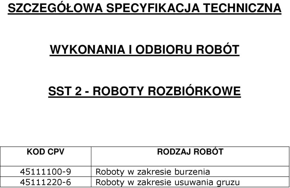 CPV RODZAJ ROBÓT 45111100-9 Roboty w zakresie