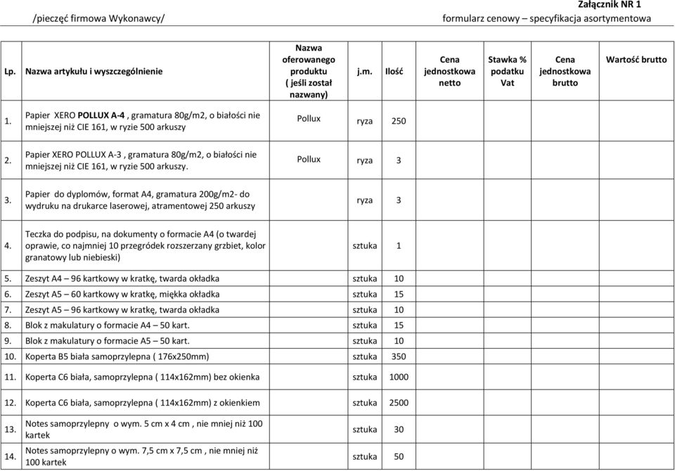 Papier XERO POLLUX A-3, gramatura 80g/m2, o białości nie mniejszej niż CIE 161, w ryzie 500 arkuszy. Pollux ryza 3 3.