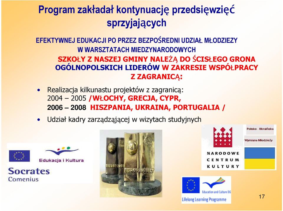 OGÓLNOPOLSKICH LIDERÓW W ZAKRESIE WSPÓŁPRACY Z ZAGRANICĄ: Realizacja kilkunastu projektów z zagranicą: