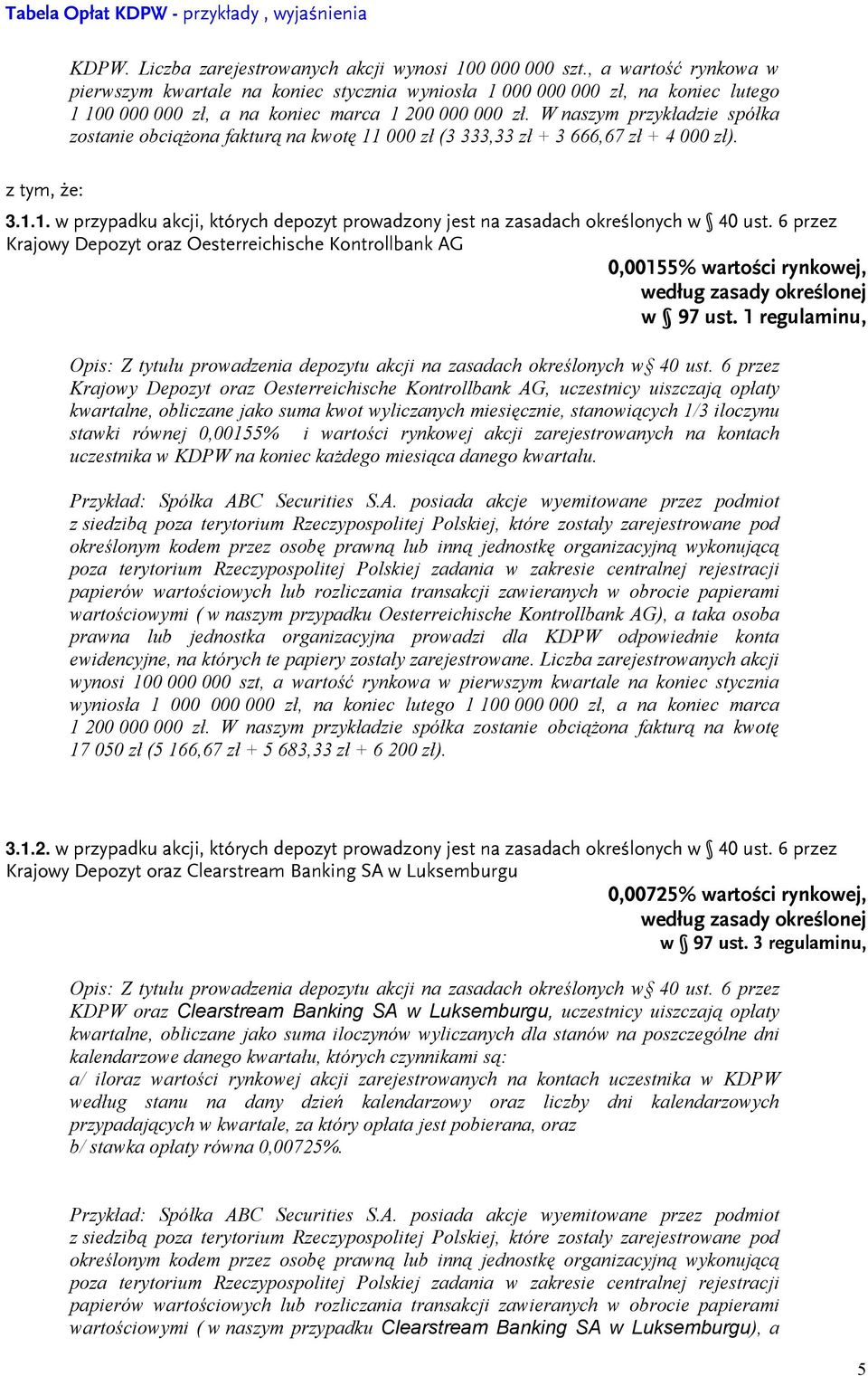 W naszym przykładzie spółka zostanie obciążona fakturą na kwotę 11 000 zł (3 333,33 zł + 3 666,67 zł + 4 000 zł). 3.1.1. w przypadku akcji, których depozyt prowadzony jest na zasadach określonych w 40 ust.