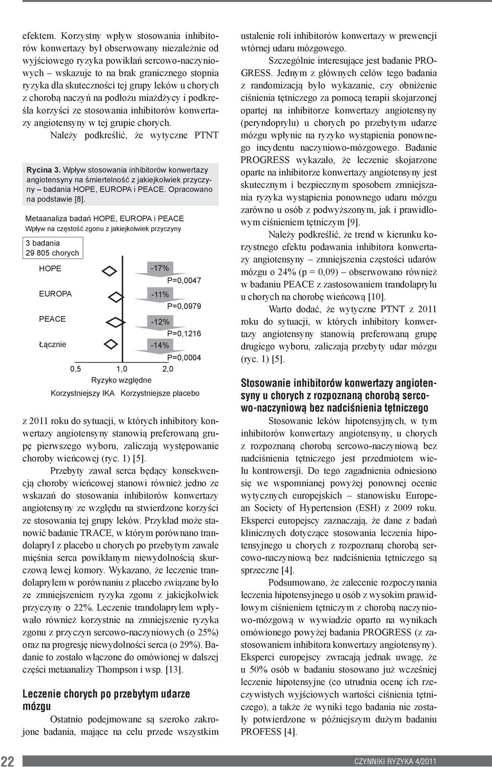 grupy leków u chorych z chorobą naczyń na podłożu miażdżycy i podkreśla korzyści ze stosowania inhibitorów konwertazy angiotensyny w tej grupie chorych. Należy podkreślić, że wytyczne PTNT Rycina 3.