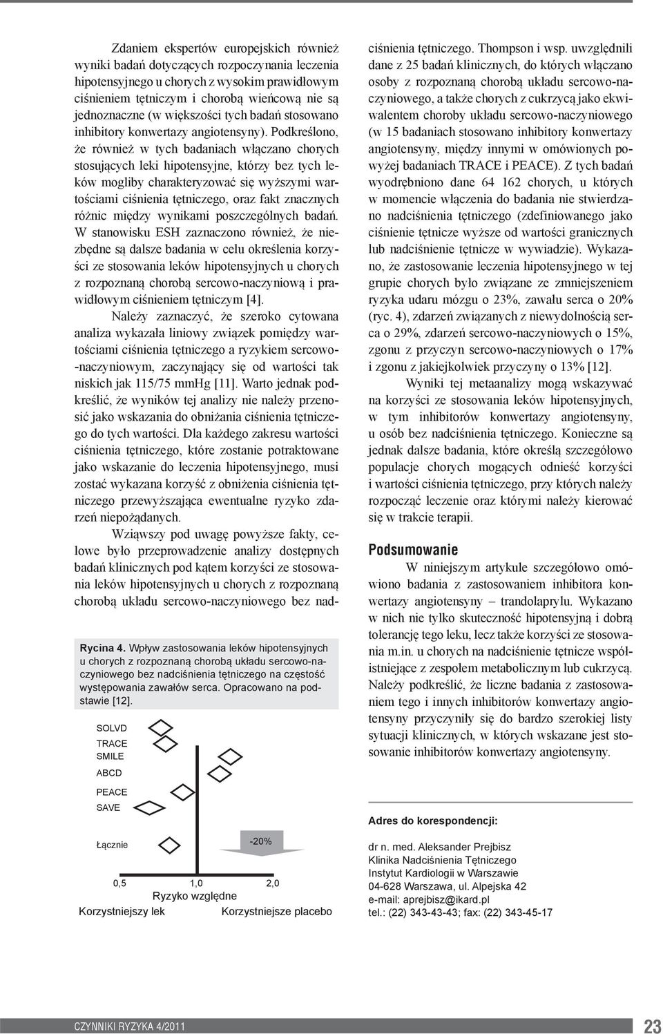 SOLVD TRACE SMILE ABCD PEACE SAVE Łącznie -20% 0,5 1,0 2,0 Ryzyko względne Korzystniejszy lek Korzystniejsze placebo Zdaniem ekspertów europejskich również wyniki badań dotyczących rozpoczynania