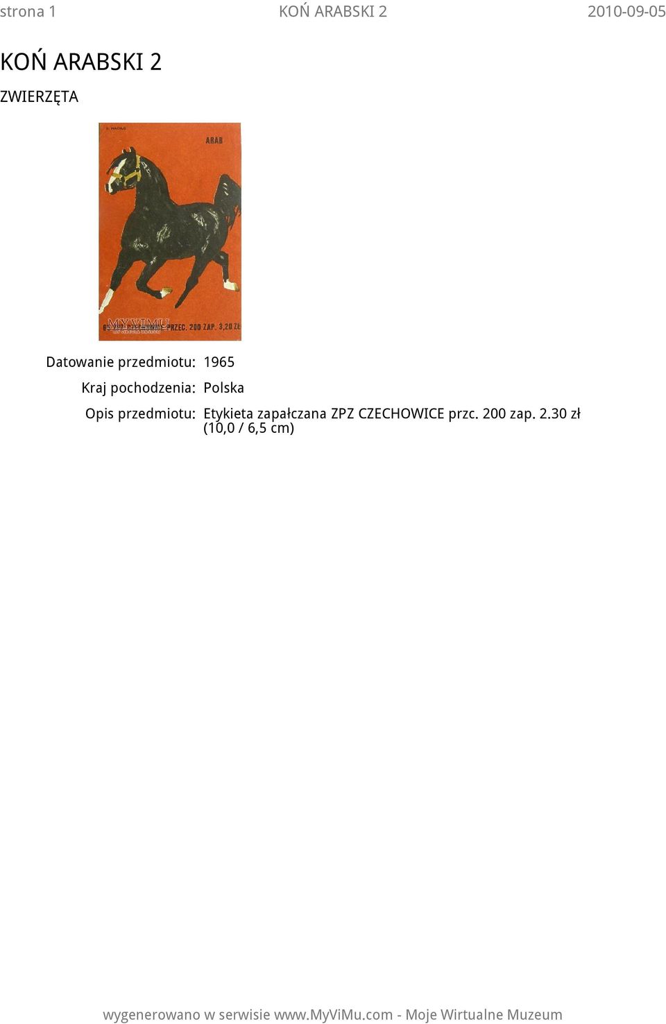 przedmiotu: Etykieta zapałczana ZPZ