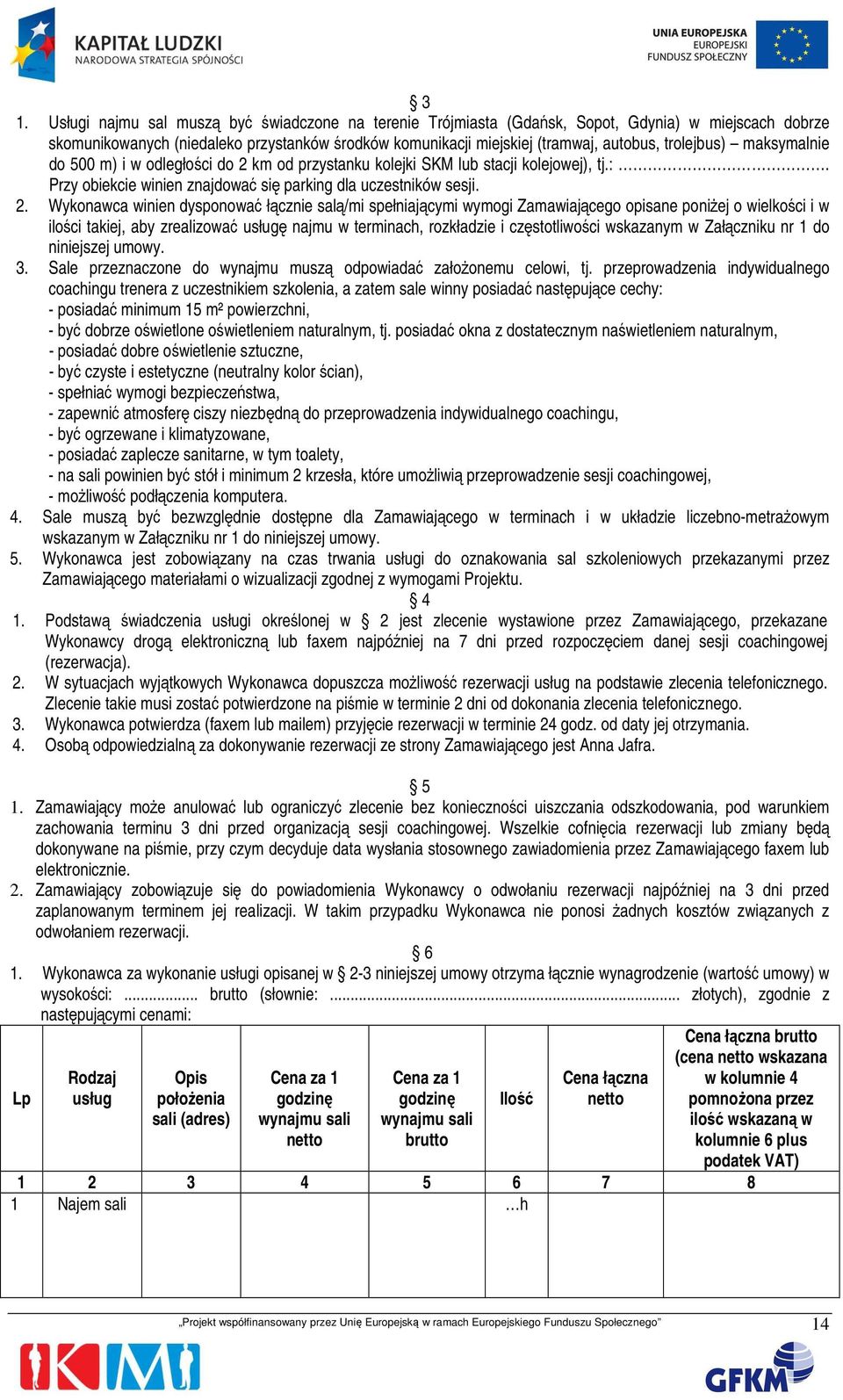 km od przystanku kolejki SKM lub stacji kolejowej), tj.:. Przy obiekcie winien znajdować się parking dla uczestników sesji. 2.