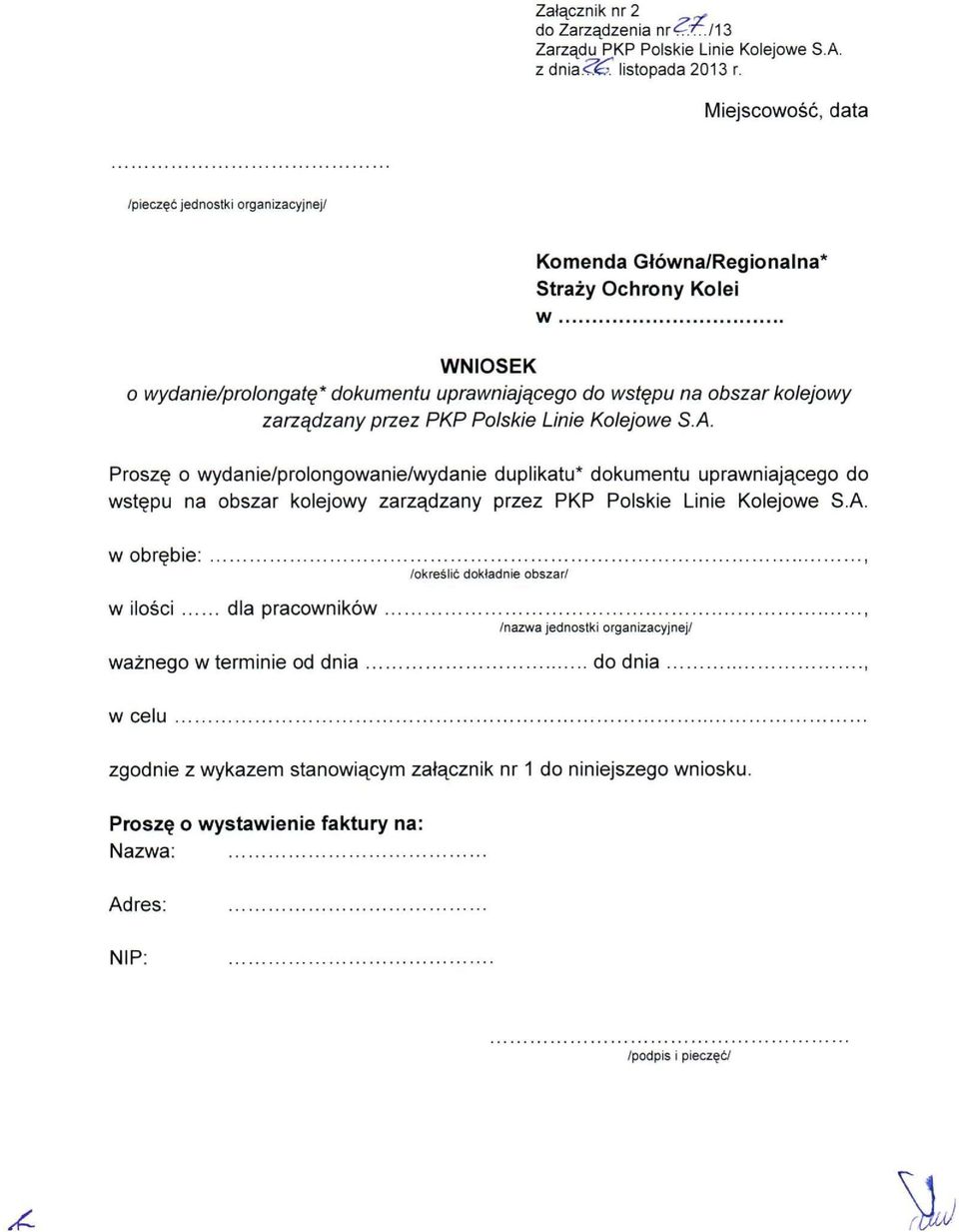 uprawniają cego do wstę pu na obszar kolejowy zarzą dzany przez PKP Polskie Linie Kolejowe S.A.