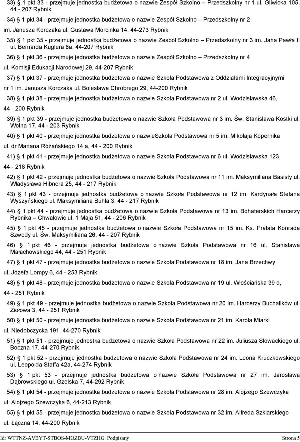 Gustawa Morcinka 14, 44-273 Rybnik 35) 1 pkt 35 - przejmuje jednostka budżetowa o nazwie Zespół Szkolno Przedszkolny nr 3 im. Jana Pawła II ul.