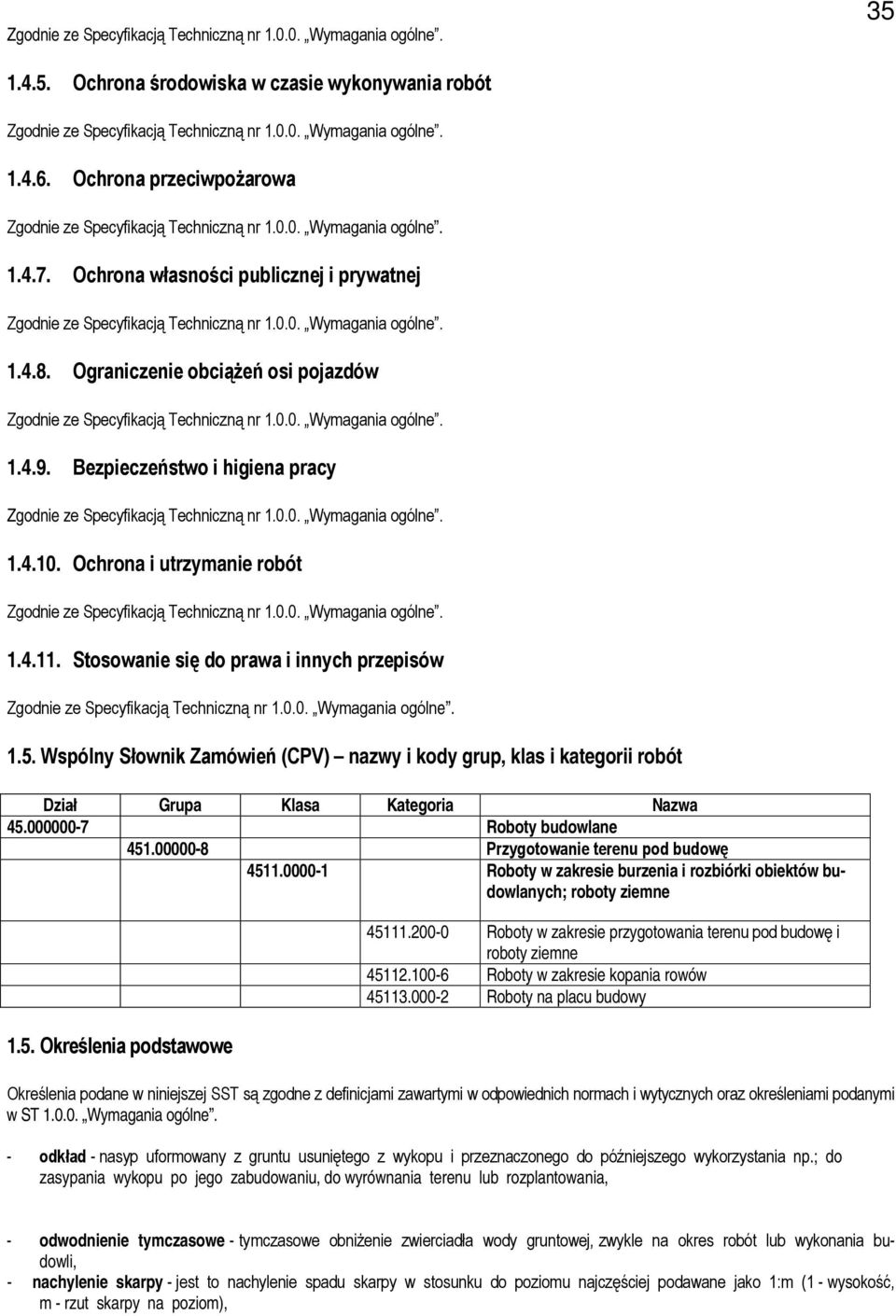 Wspólny Słownik Zamówień (CPV) nazwy i kody grup, klas i kategorii robót Dział Grupa Klasa Kategoria Nazwa 45.000000-7 Roboty budowlane 451.00000-8 Przygotowanie terenu pod budowę 4511.