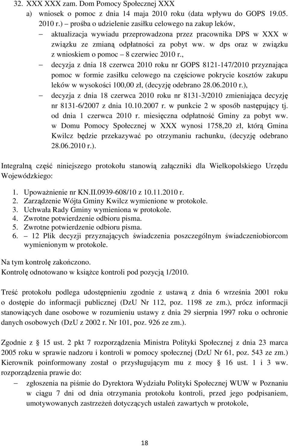 w dps oraz w związku z wnioskiem o pomoc 8 czerwiec 2010 r.