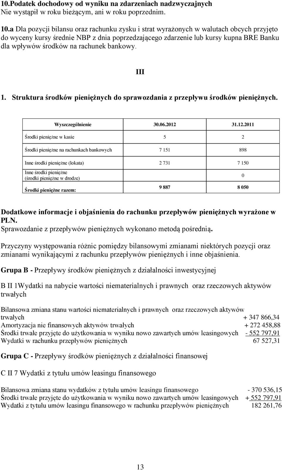 rachunek bankowy. III 1. Struktura środków pieniężnych do sprawozdania z przepływu środków pieniężnych.