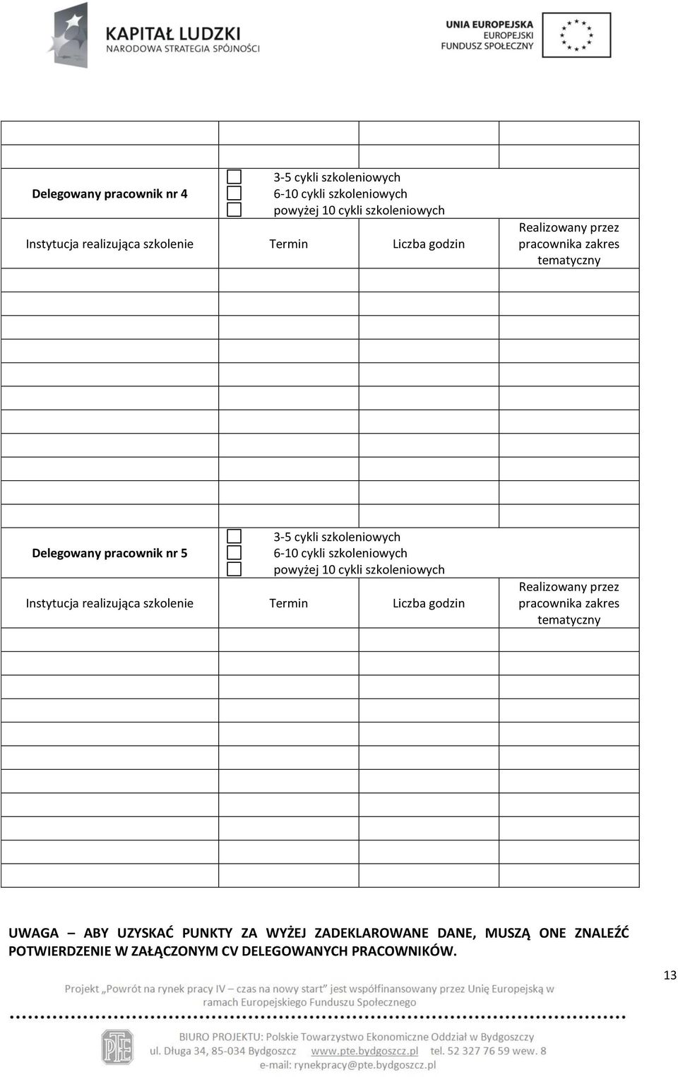 cykli szkoleniowych powyżej 10 cykli szkoleniowych Instytucja realizująca szkolenie Termin Liczba godzin Realizowany przez pracownika