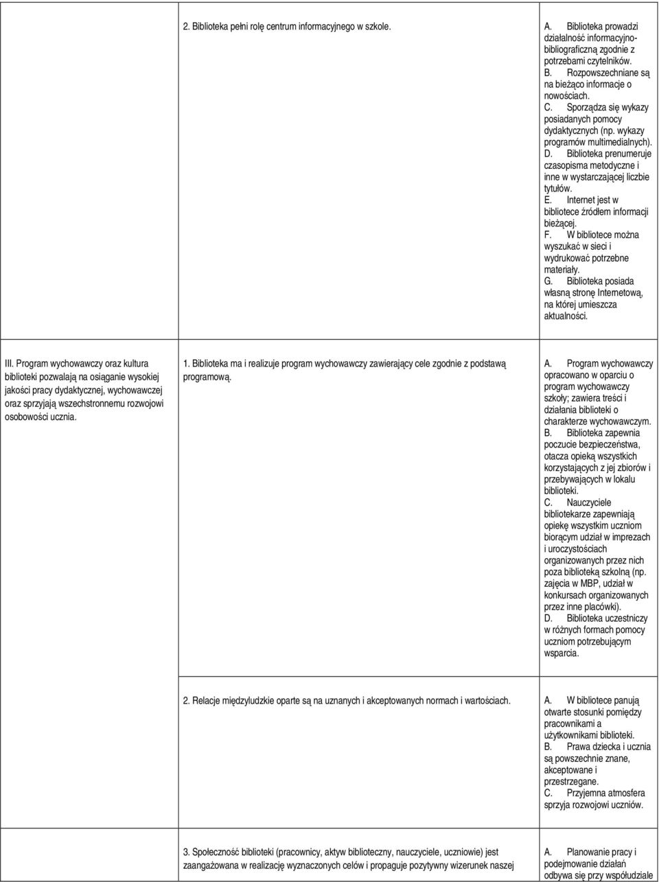 Internet jest w bibliotece źródłem informacji bieżącej. F. W bibliotece można wyszukać w sieci i wydrukować potrzebne materiały. G.