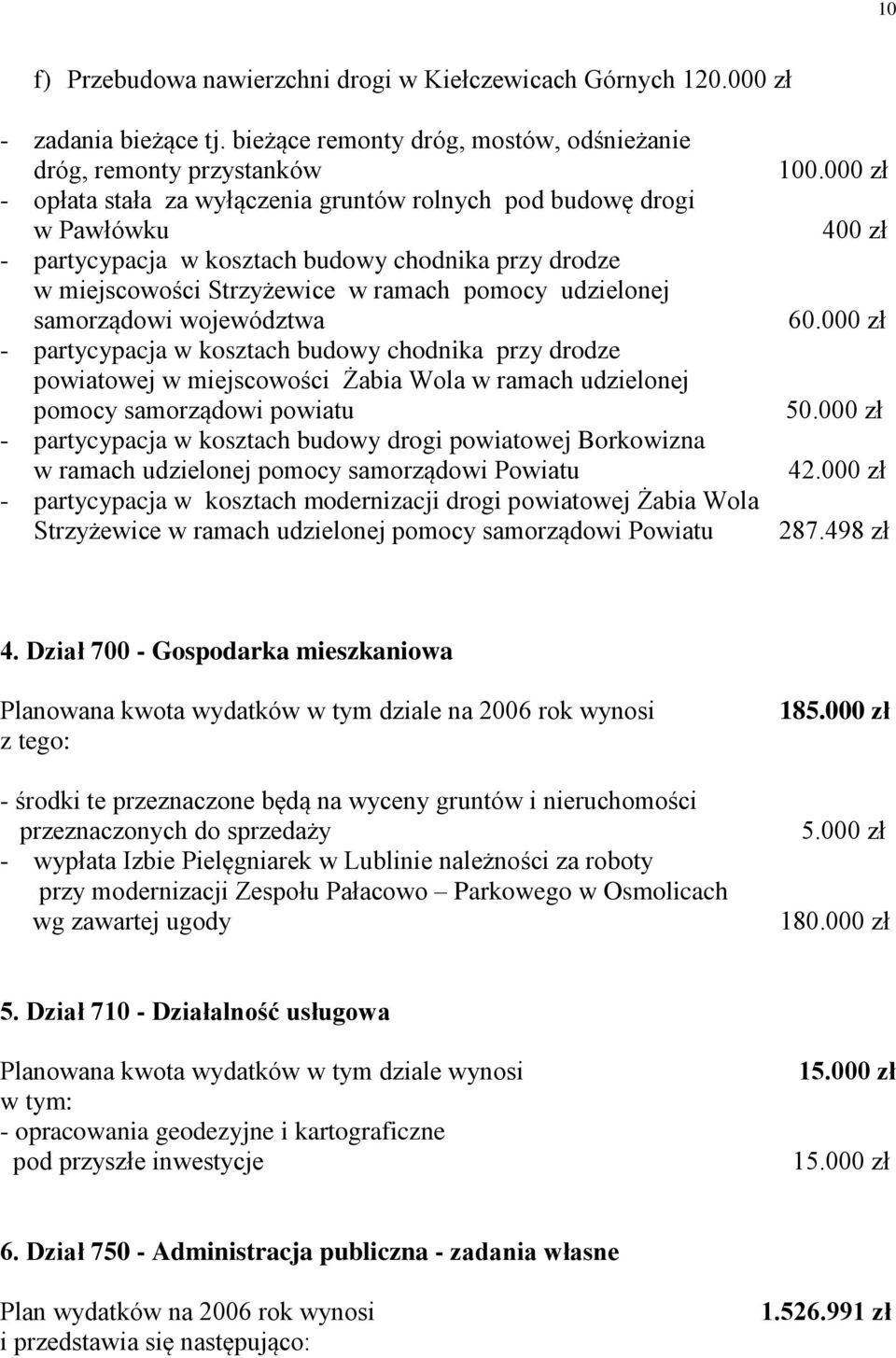 miejscowości Strzyżewice w ramach pomocy udzielonej samorządowi województwa - partycypacja w kosztach budowy chodnika przy drodze powiatowej w miejscowości Żabia Wola w ramach udzielonej pomocy