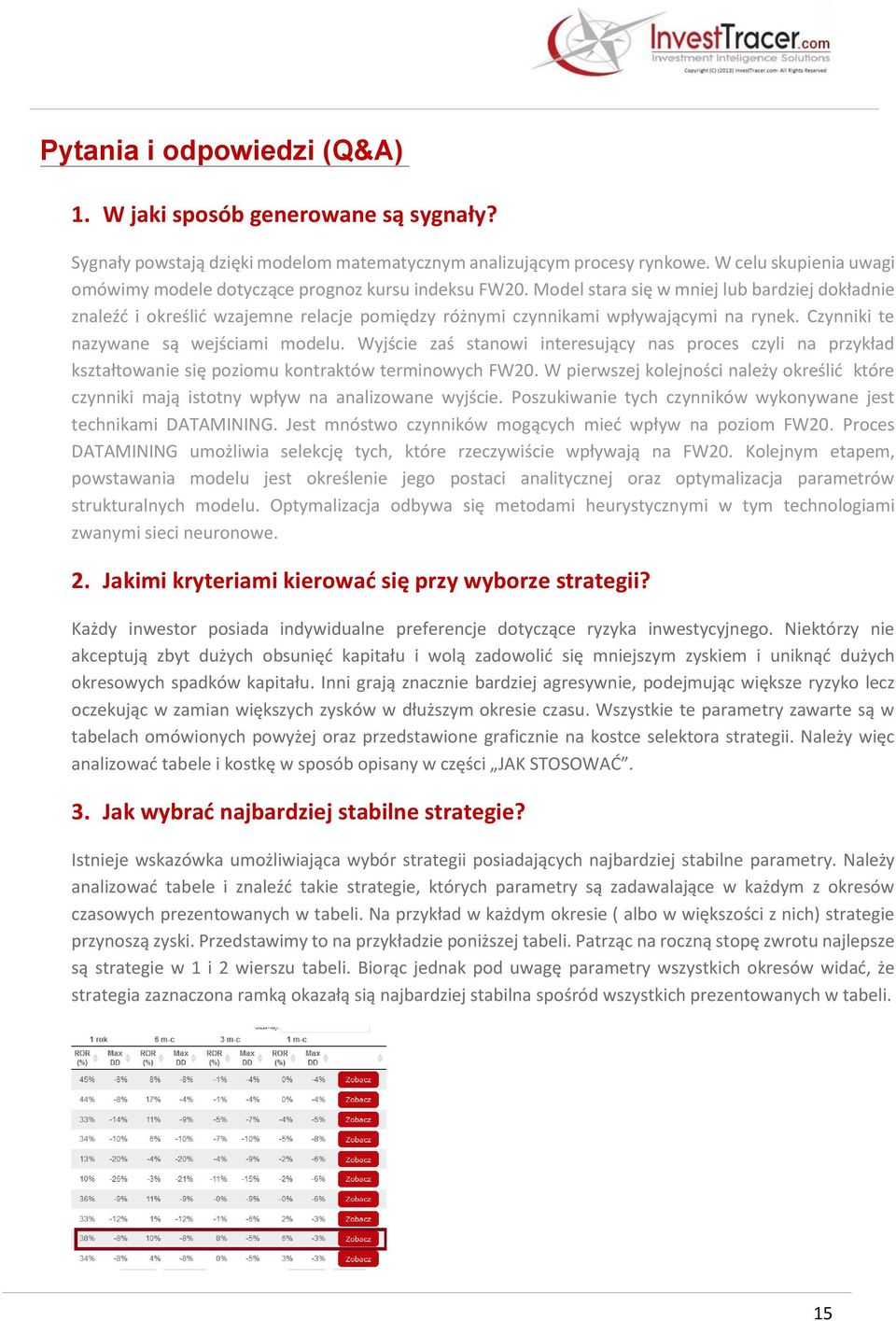 Model stara się w mniej lub bardziej dokładnie znaleźć i określić wzajemne relacje pomiędzy różnymi czynnikami wpływającymi na rynek. Czynniki te nazywane są wejściami modelu.