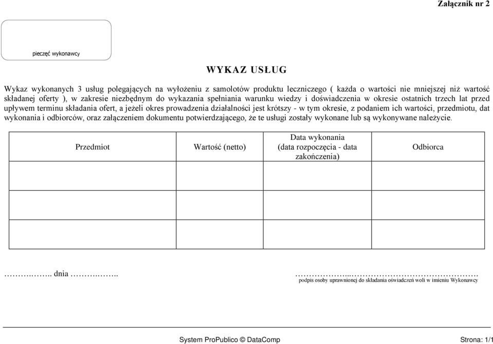 - w tym okresie, z podaniem ich wartości, przedmiotu, dat wykonania i odbiorców, oraz załączeniem dokumentu potwierdzającego, że te usługi zostały wykonane lub są wykonywane należycie.