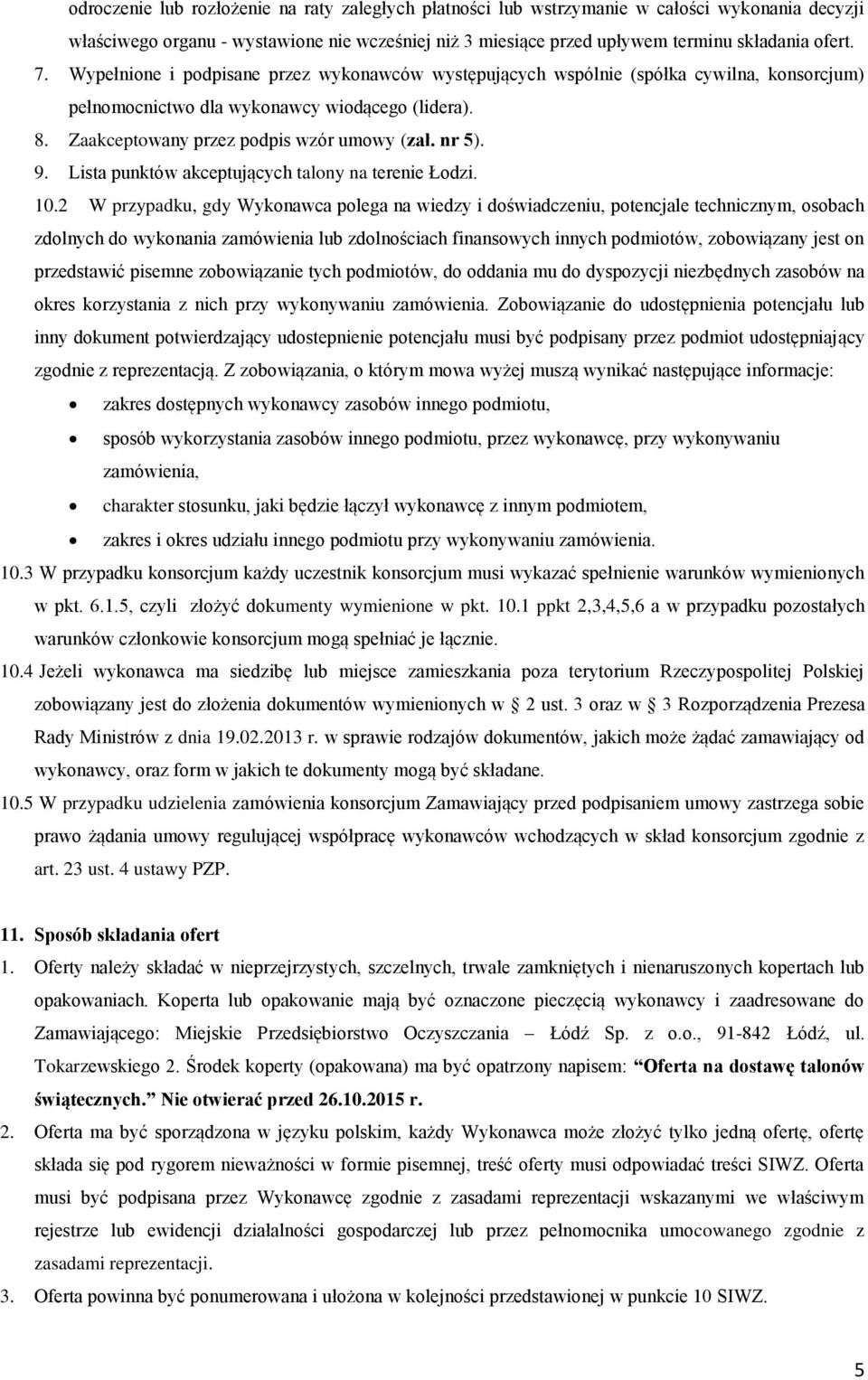 Lista punktów akceptujących talony na terenie Łodzi. 10.