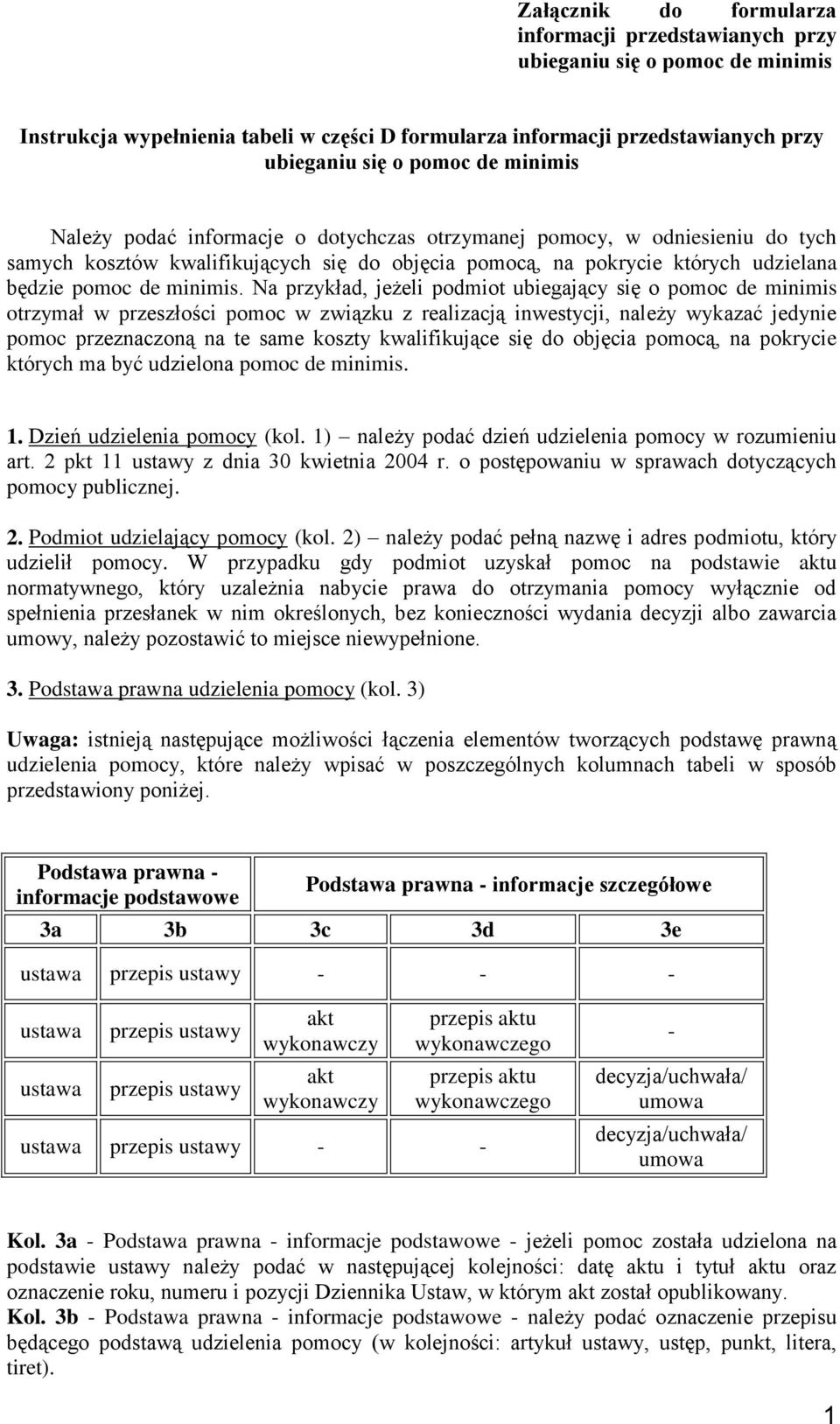 Na przykład, jeżeli podmiot ubiegający się o pomoc de minimis otrzymał w przeszłości pomoc w związku z realizacją inwestycji, należy wykazać jedynie pomoc przeznaczoną na te same koszty kwalifikujące