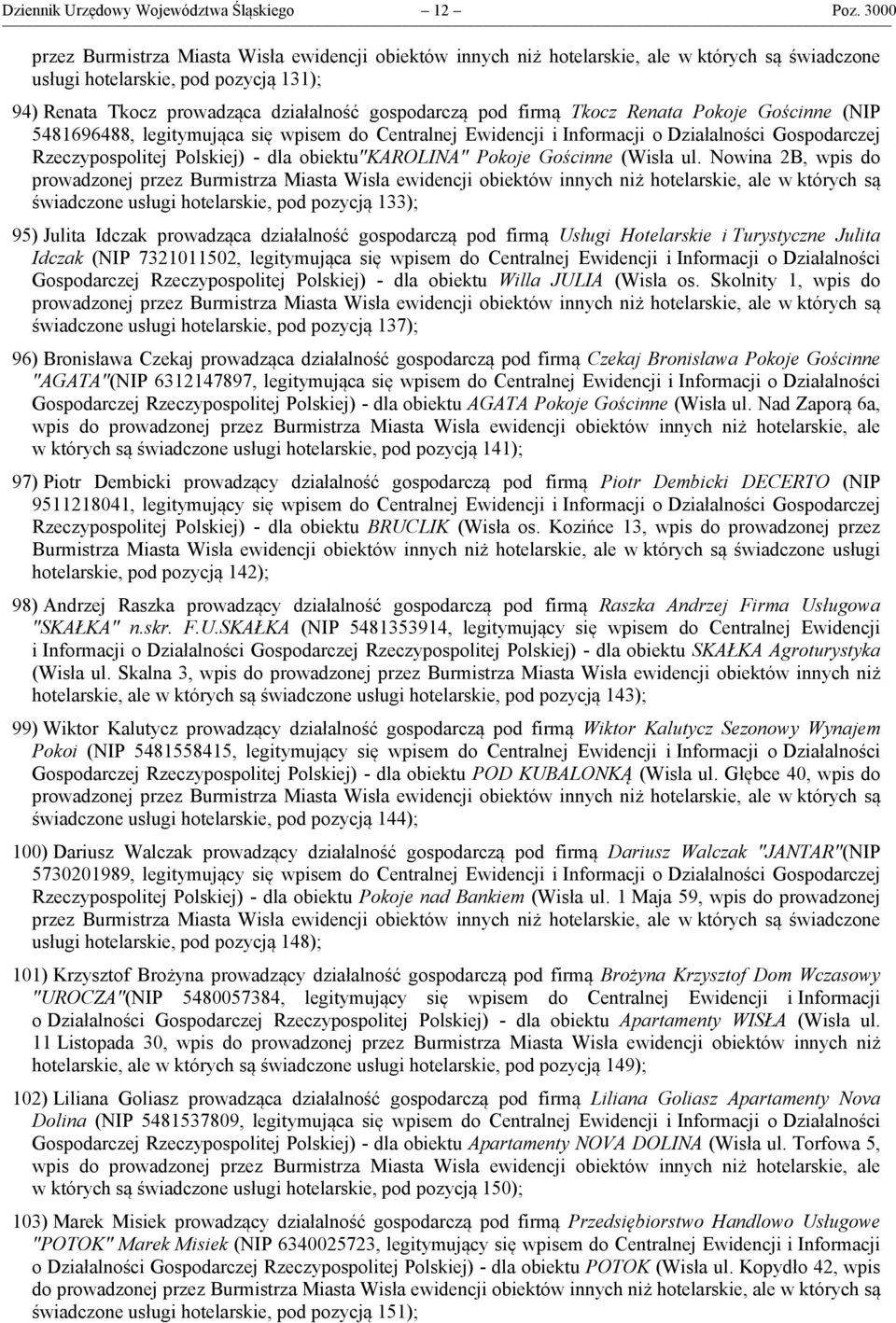 obiektu"karolina" Pokoje Gościnne (Wisła ul.