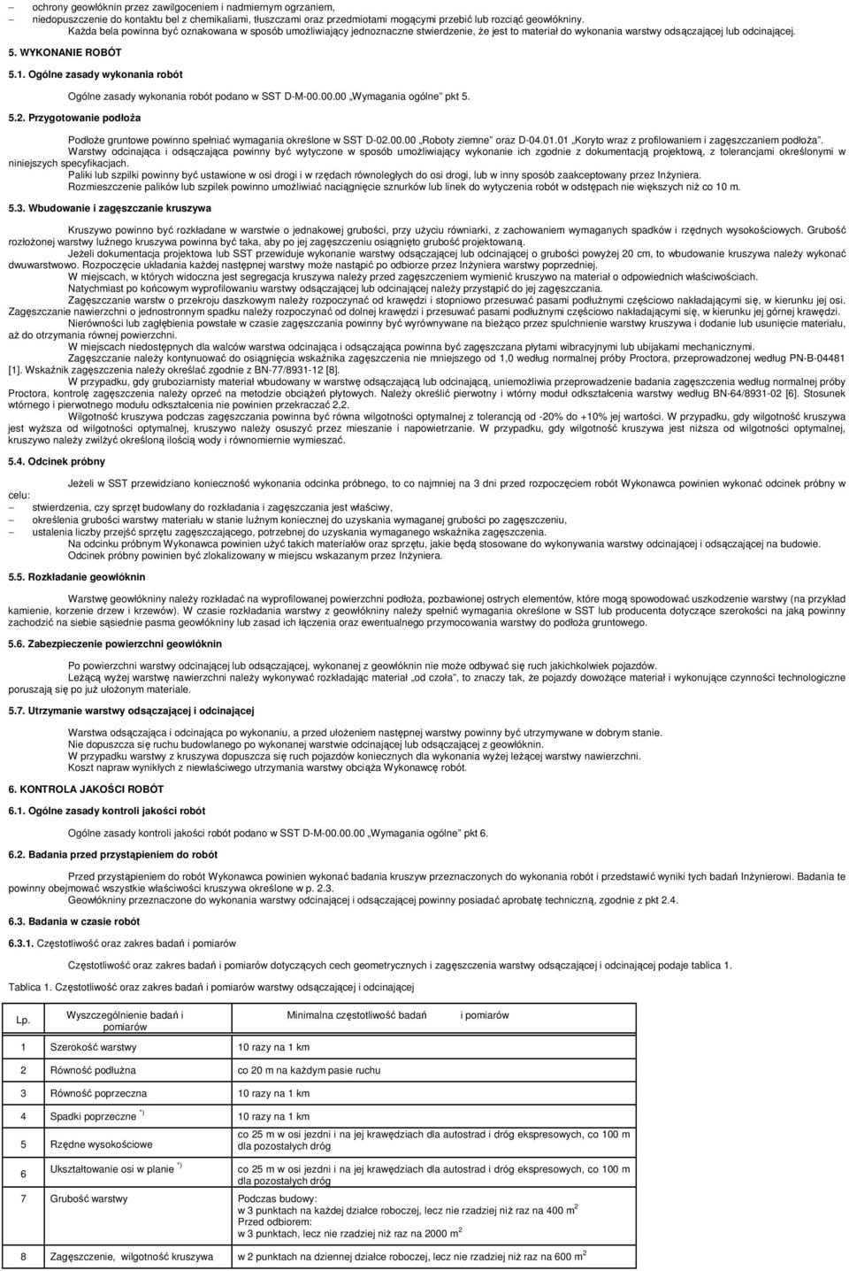 Ogólne zasady wykonania robót Ogólne zasady wykonania robót podano w SST D-M-00.00.00 Wymagania ogólne pkt 5. 5.2.